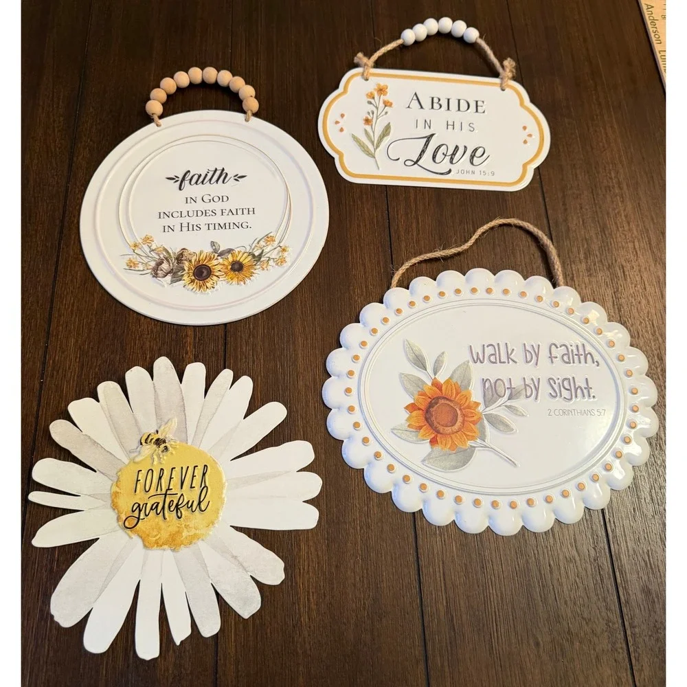 Hobby Lobby Christian Wall Decor Set of 4 Metal Signs Sunflower Daisy Faith